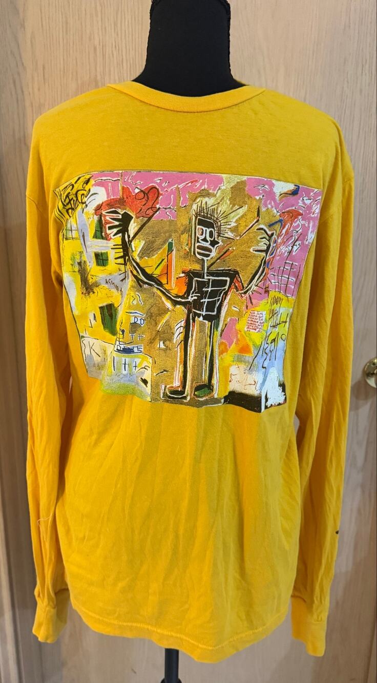 Jean-Michel Basquiat Men’s S/M Graphic Long Sleeve Shirt Yellow Art Tee